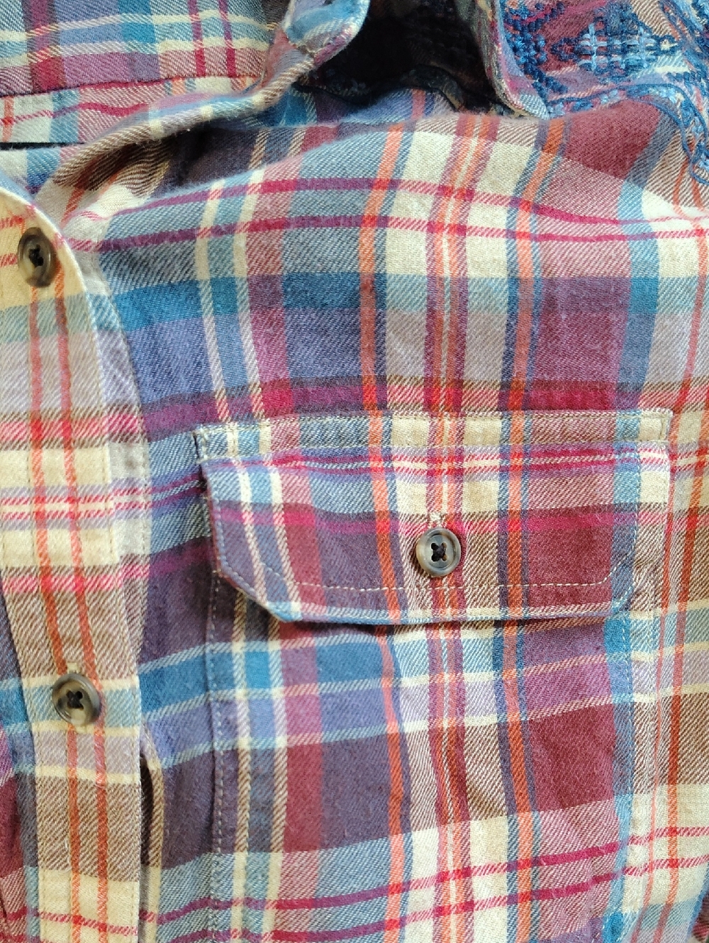 Chaps Cotton Embroidered Plaid Long-Sleeve Button-Up Shirt in Red and Blue - Picture 4 of 4